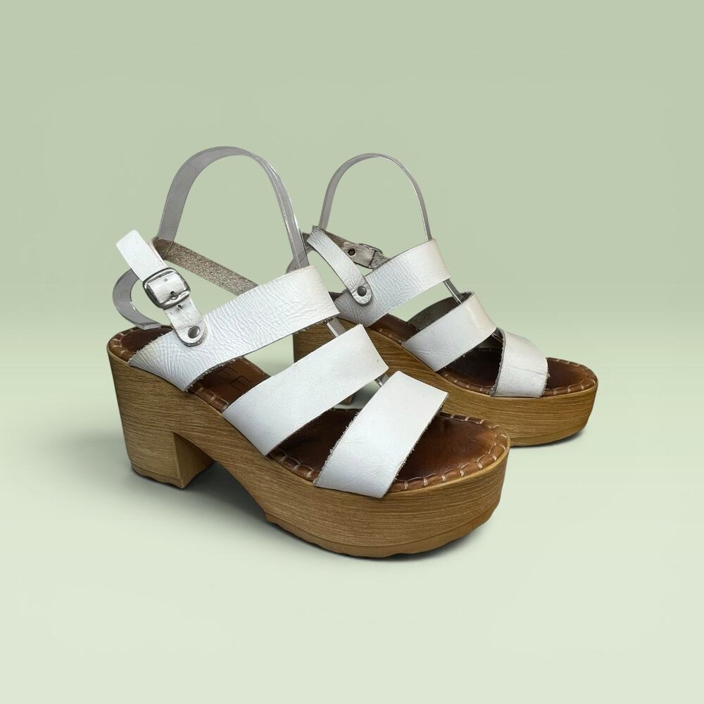 Roolee White Leather Platform Sandals Womens US 8 EU 39 Made In Spain